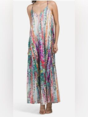 Nicole Miller Multicolor Striped Tie-Dye Maxi Dress Skirt